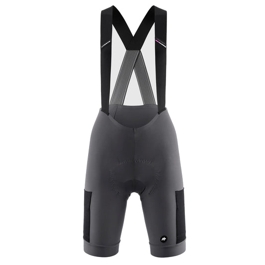 Kurze ASSOS TACTICA KIESKAFER T5 GRAVEL Damen-Trägerhose, Grau — weißer Hintergrund, 2000 x 2000