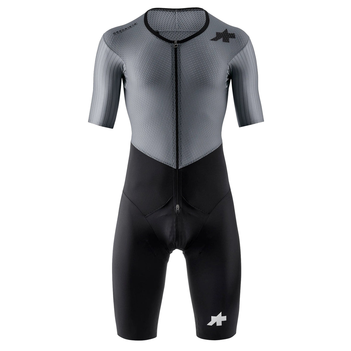 ASSOS EQUIPE RS LE HOUDINI S11 Radsport-Einteiler, Grau/Schwarz — weißer Hintergrund, 2000 x 2000