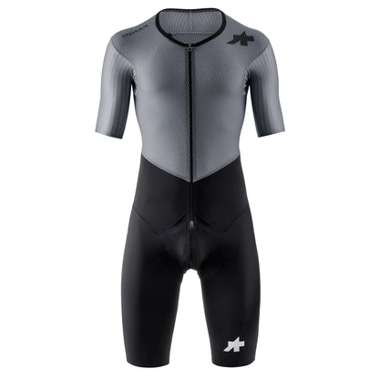 ASSOS EQUIPE RS LE HOUDINI S11 Radsport-Einteiler, Grau/Schwarz — weißer Hintergrund, 2000 x 2000