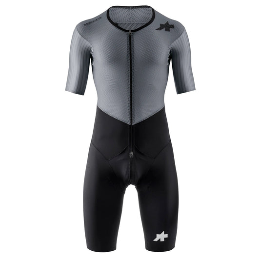 ASSOS EQUIPE RS LE HOUDINI S11 Radsport-Einteiler, Grau/Schwarz — weißer Hintergrund, 2000 x 2000