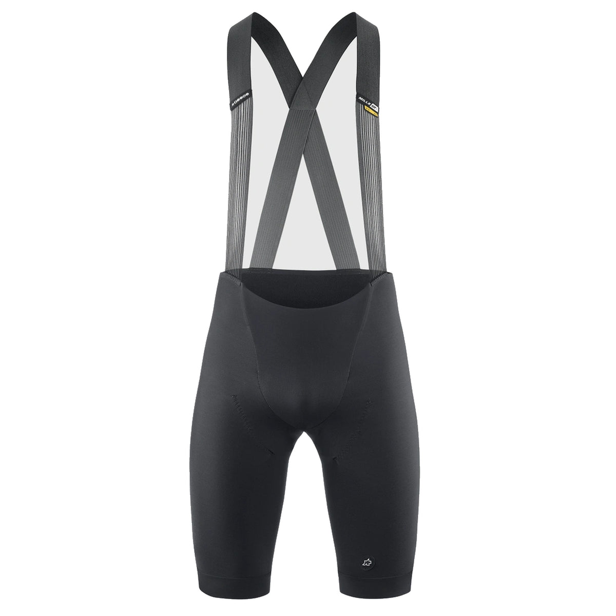 Kurze Trägerhose ASSOS MILLE GTS SPRING FALL S11 in Schwarz — weißer Hintergrund, 2000 x 2000