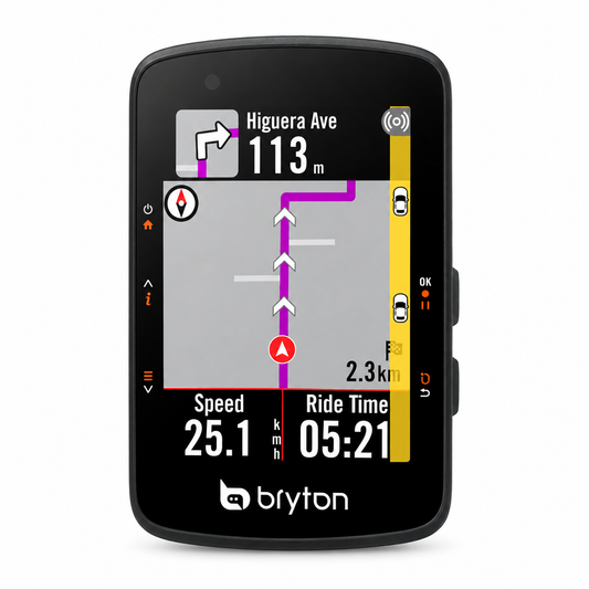 BRYTON RIDER 550 E GPS-Fahrradcomputer — Vorderansicht auf weißem Hintergrund