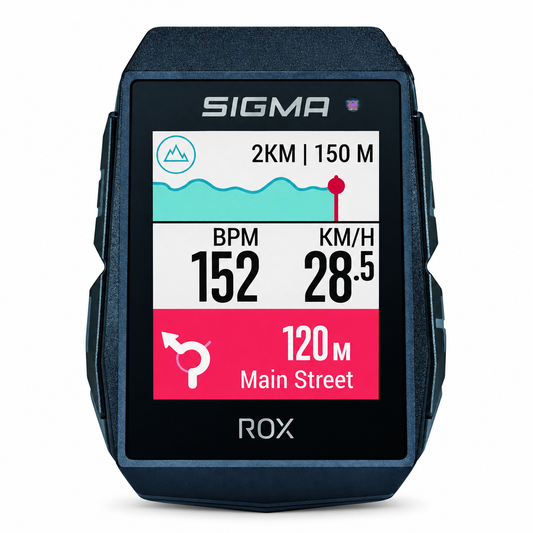 SIGMA ROX 11.1 EVO GPS-Fahrradcomputer in Schwarz — Vorderansicht auf weißem Hintergrund