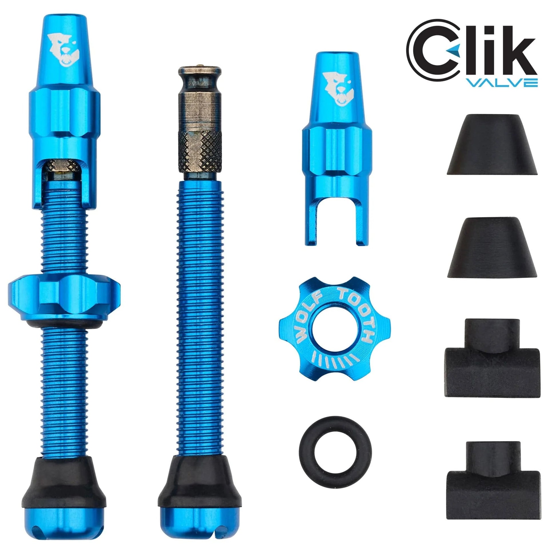 rennrad ventillänge Satz von 2 Tubeless-Ventilen WOLF TOOTH CLIK VALVE Blau – Probikeshop
