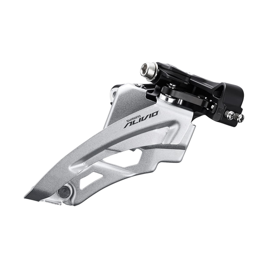 SHIMANO ALIVIO Umwerfer FD-M3100-M, 3x9-fach, obere Schelle — Ansicht 1 auf weißem Hintergrund