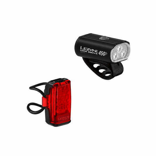 LEZYNE MINI DRIVE 450+ / KTV+ DRIVE Front- und Rückleuchten — Produktansicht auf weißem Hintergrund
