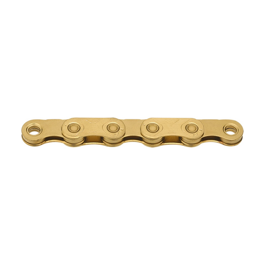 KMC X FLAT 12-/13-fach-Kette Waxed Ti-N Gold — Produktfoto auf weißem Hintergrund