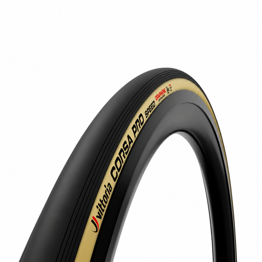 VITTORIA CORSA PRO SPEED WIDE Faltreifen mit Graphen G2.0, 700c, Tubeless Ready, beige — Produktansicht vor weißem Hintergrund