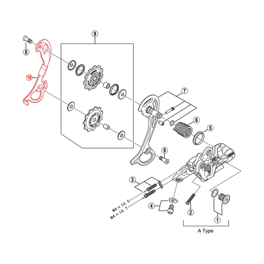Innerer mittellanger Schaltkäfig für SHIMANO XT RD-M772 GS — Originalabbildung auf weißem Hintergrund