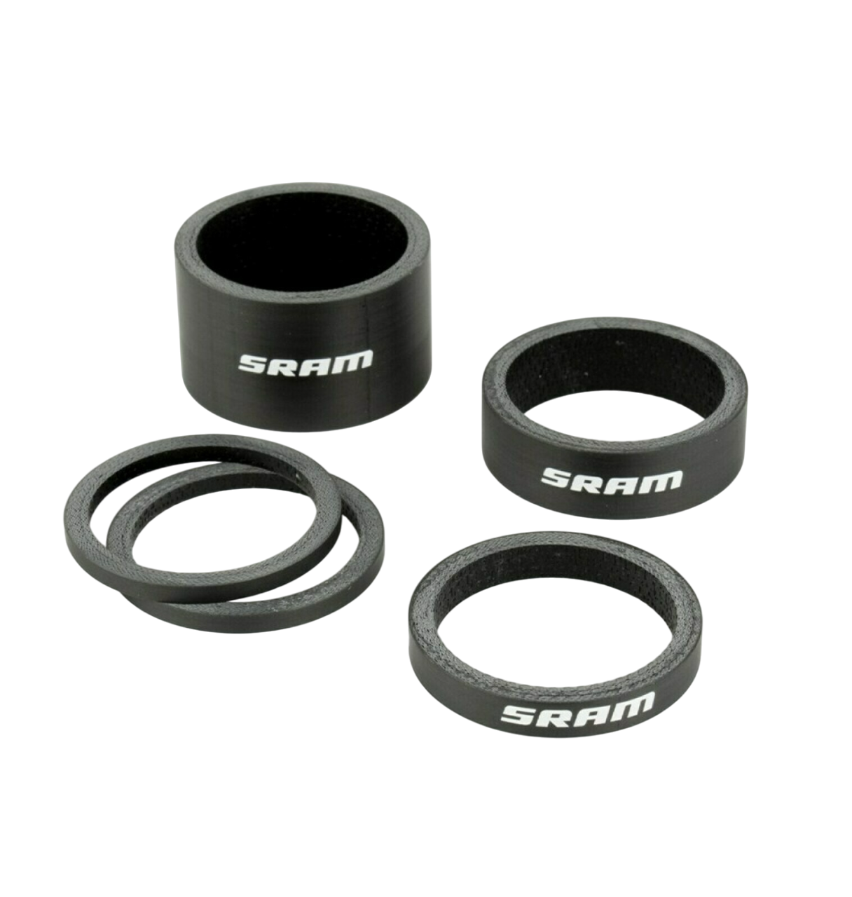 SRAM Carbon Logo Lenkkopfspacer Weiß (2,5mm x2, 5mm x1, 10mm x1, 20mm x1)