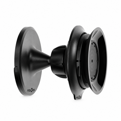 Schwarze FIDLOCK VACUUM Wandhalterung — Produktansicht vor weißem Hintergrund