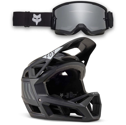 FOX Combo: PROFRAME NACE MTB-Helm Schwarz + FOX MAIN CORE SPARK Maske Schwarz